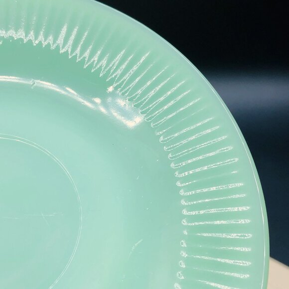 Vintage 50s FIRE KING USA Jadeite Jane Ray Teacup and Saucer Set: MCM Glassware - Picture 10 of 11